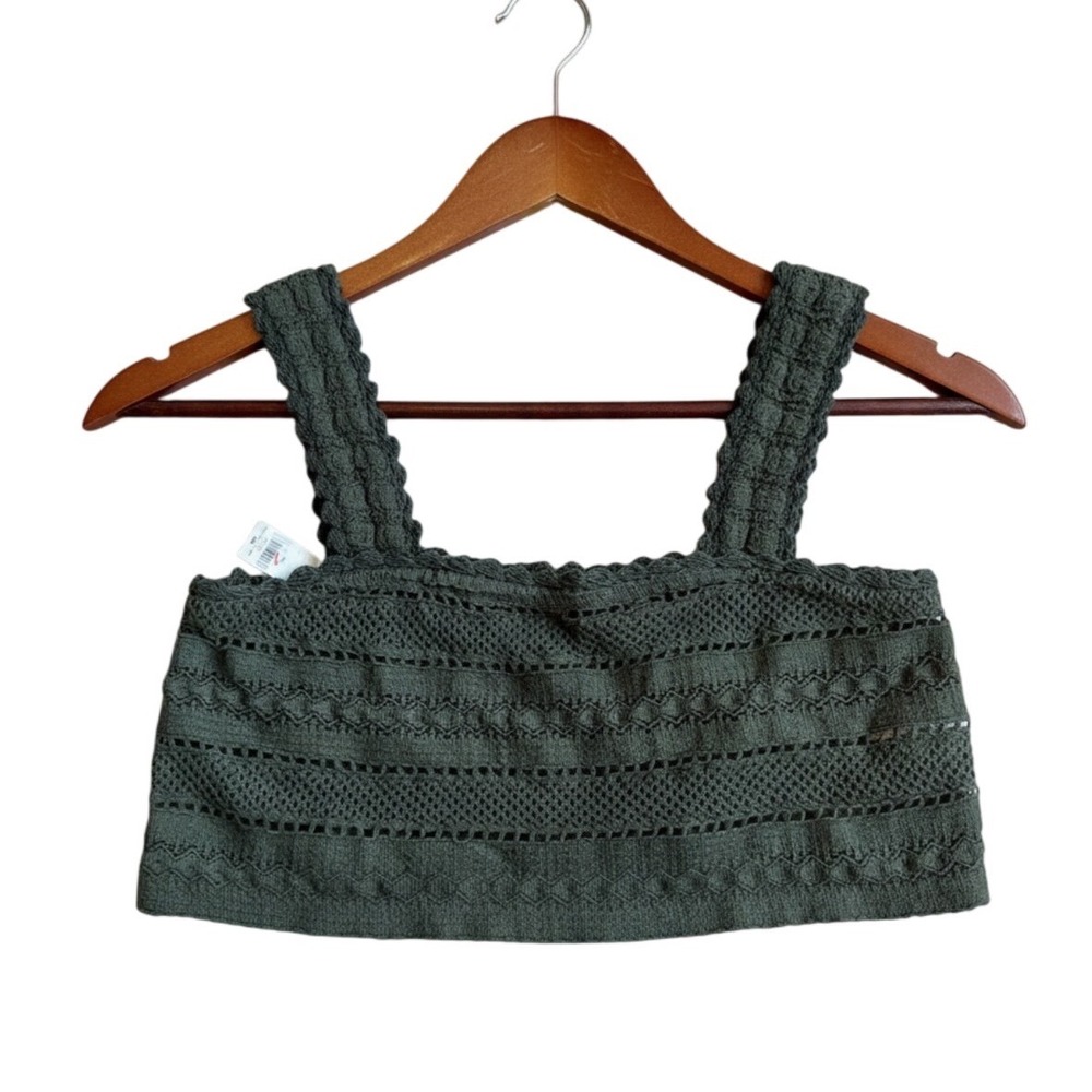 Aerie Green Crochet Crop Top Coastal Euro Summer Boho 100% Cotton Size S NWT